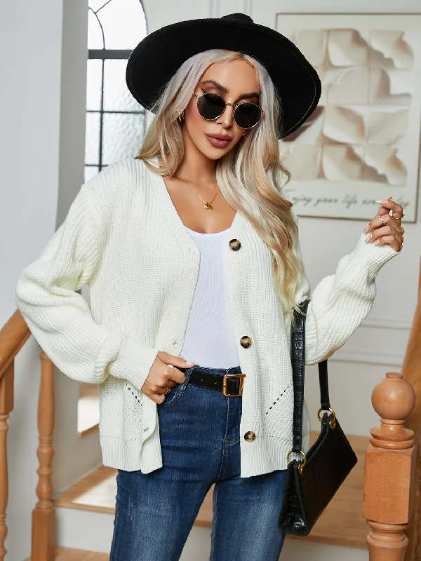 New Deals Button Up V-Neck Long Sleeve Cardigan