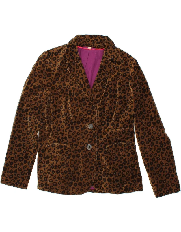 Weekend Deal BODEN Womens 2 Button Blazer Jacket UK 14 Large Brown Animal Print Cotton