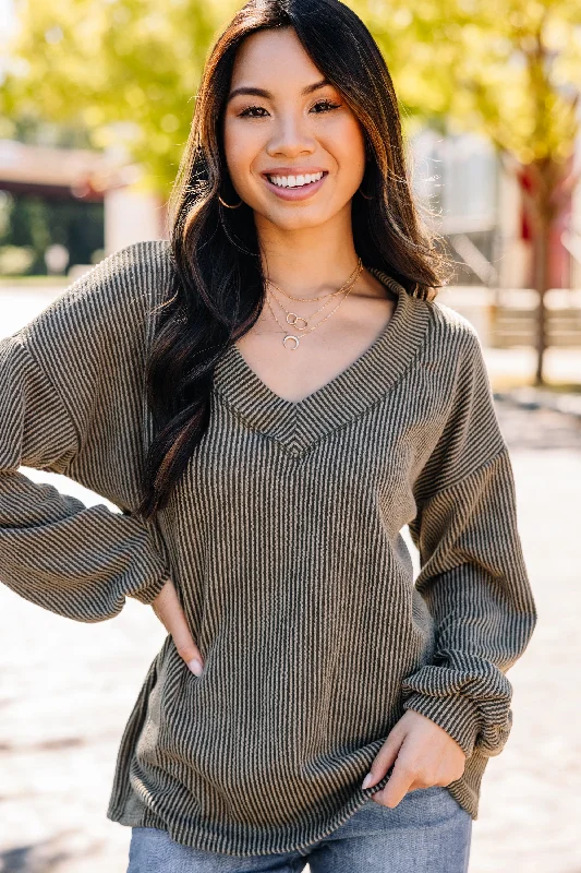 Weekend Savings Spectacular Dream Of The Day Olive Green Ribbed Top