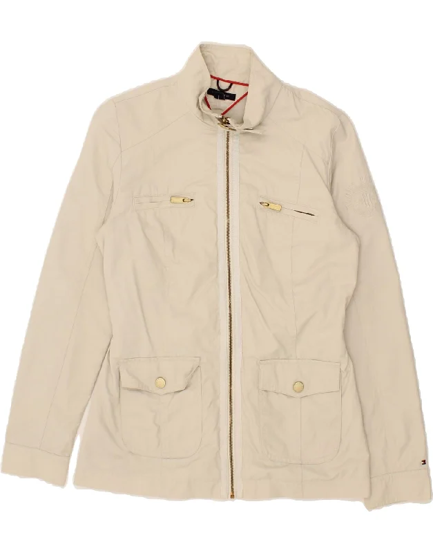 Take Action TOMMY HILFIGER Womens Utility Jacket UK 14 Medium Off White Cotton