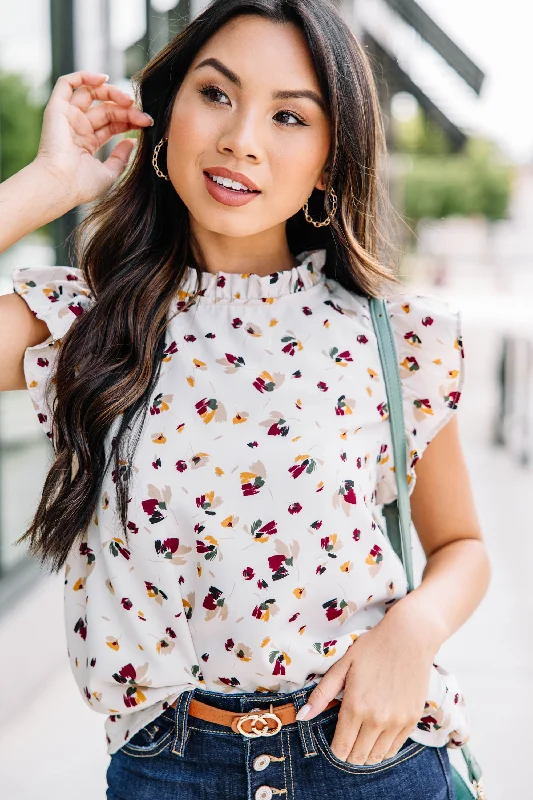 Price Break Live For You Cream Floral Blouse