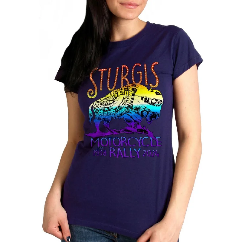 Unbeatable Prices 2024 Sturgis Women's Buffalo Navy Motorcycle Rally T-Shirt SPL1868