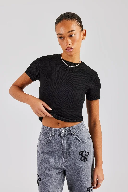 Major Savings Cernucci Embroidered Rib Baby Tee - Black