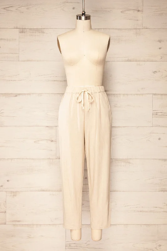 Daily Deals Trincao Beige | Linen Pants with Drawstrings