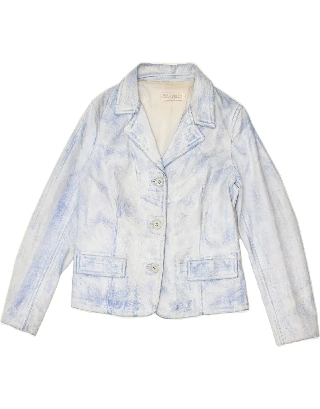 Midnight Sale VINTAGE Womens 3 Button Leather Blazer Jacket UK 14 Large Blue Leather