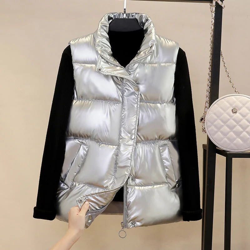 Customer Appreciation Sale Women's Stand Collar Versatile Shiny Down Cotton Vest