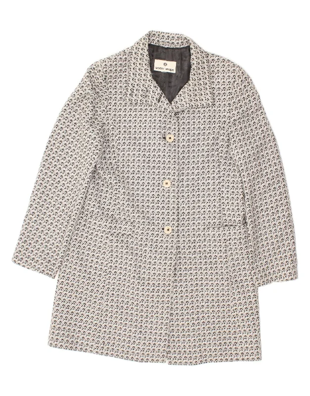 Special Offer VINTAGE Womens Abstract Pattern Overcoat UK 12 Medium Grey Cotton