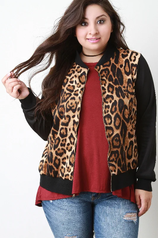 Price Reduction Knit Leopard Print Bomber Jacket