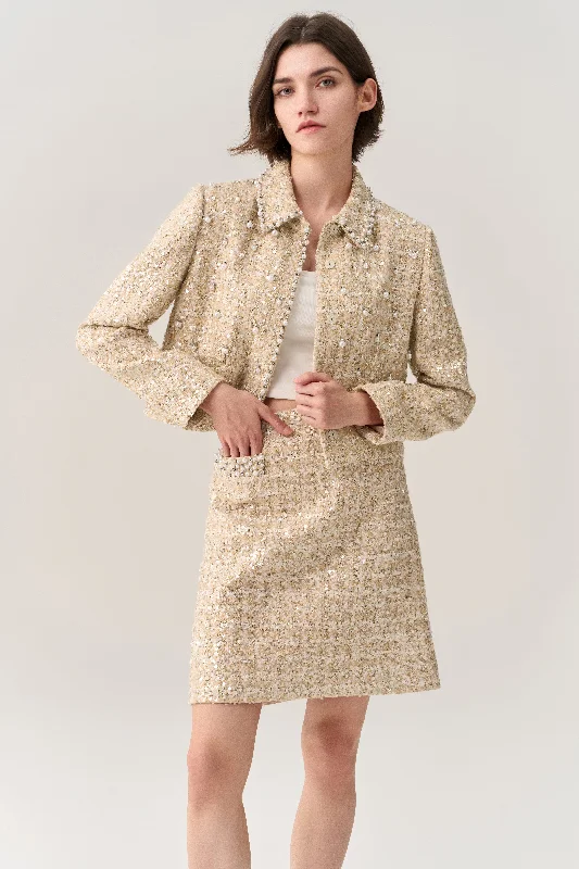Weekend Savings Galore Embellished Midi Tweed Skirt