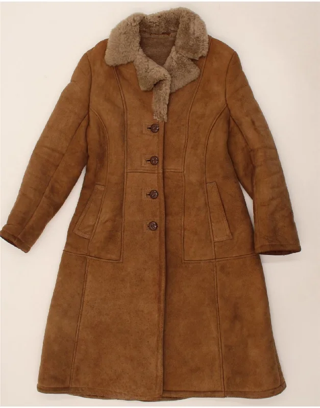 Weekend Savings Sensation VINTAGE Womens Shearling Coat UK 10 Small Brown