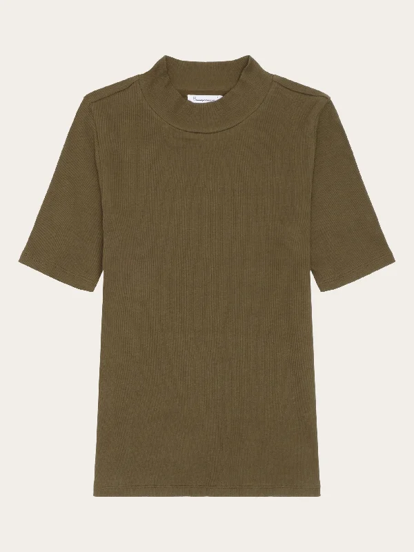 New Markdowns Rib high neck SS - Dark Olive