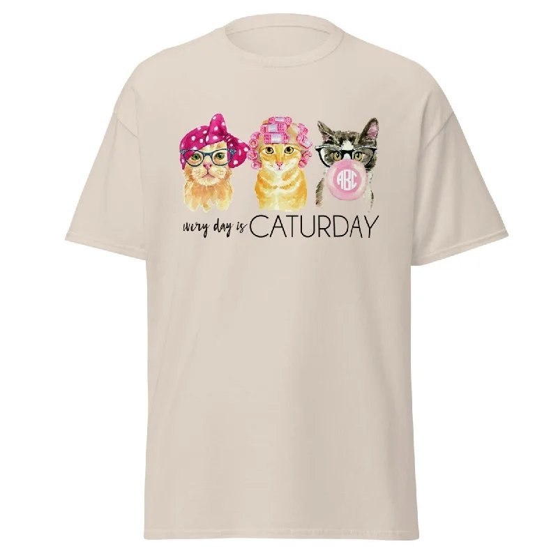 Now or Never Monogrammed 'Every Day Is Caturday' Basic T-Shirt