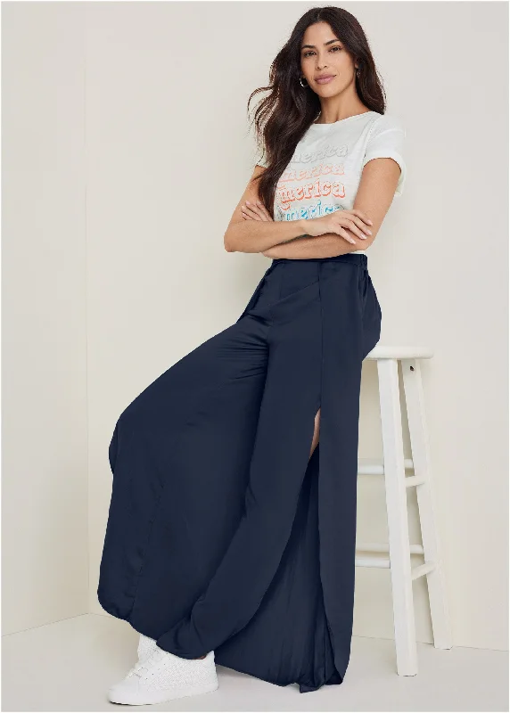 Massive Savings Tulip Hem Wide Leg Pants  - Navy