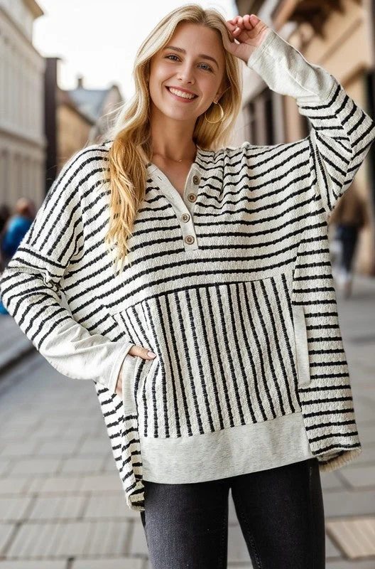 Value Pack CAROL LONG SLEEVE STRIPE AND SOLID CONTRAST HOOIDE TOP