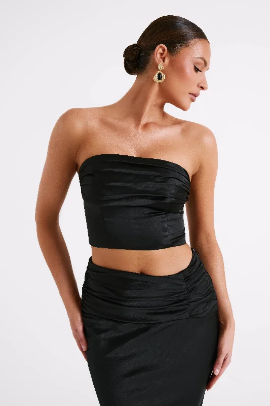 Act Fast Khalani Ruched Strapless Satin Top - Black