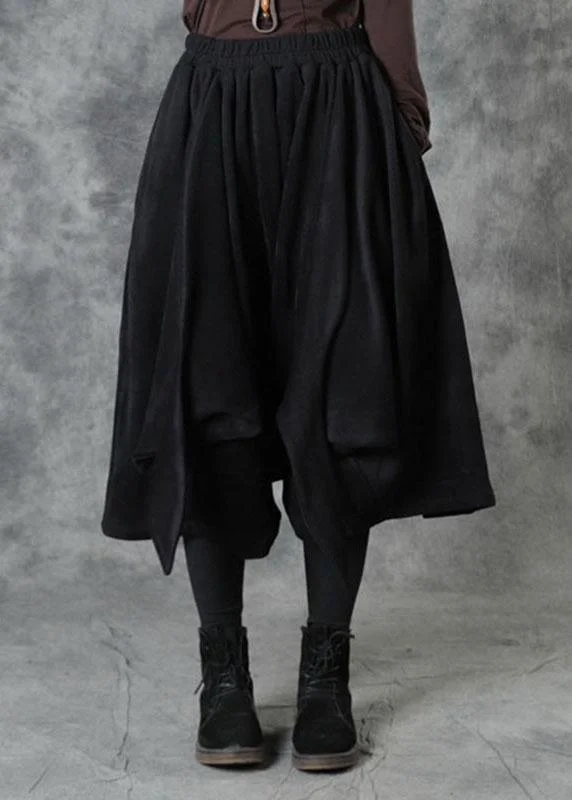 Special Discount Elegant Black Elastic Waist Asymmetrical Design Fall Pants