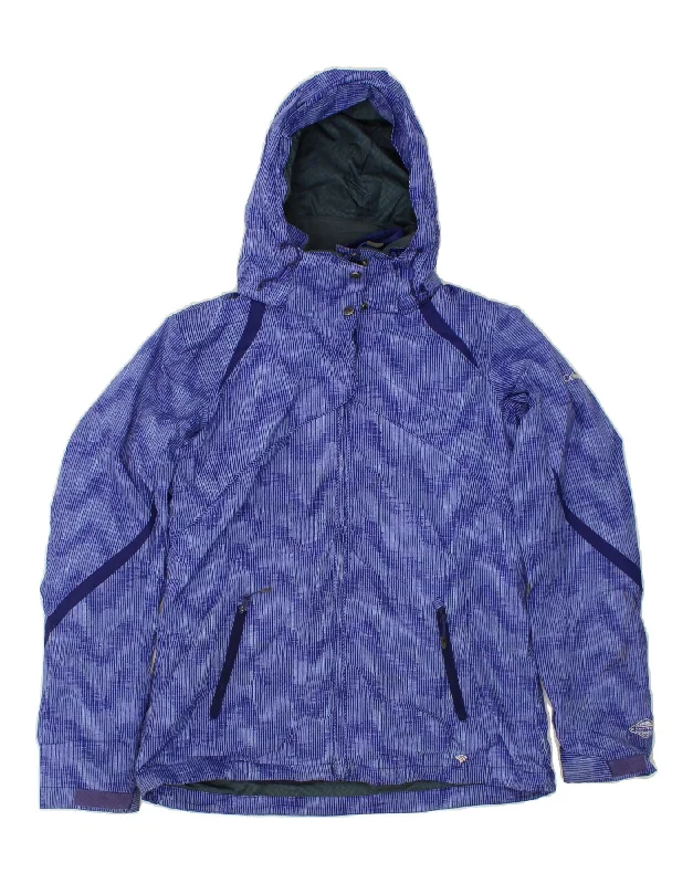 While Supplies Last COLUMBIA Womens Hooded Windbreaker Jacket UK 14 Medium Blue Pinstripe