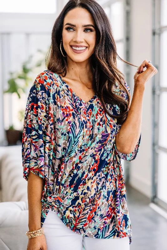 Deal Zone Just You Wait Navy and Orange Floral Pocket Top