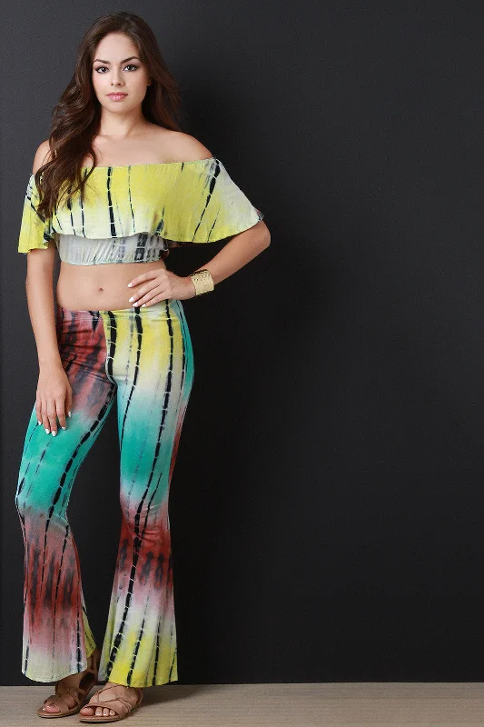 Top Pick Tie Dye Ruffle Off-The-Shoulder Crop Top