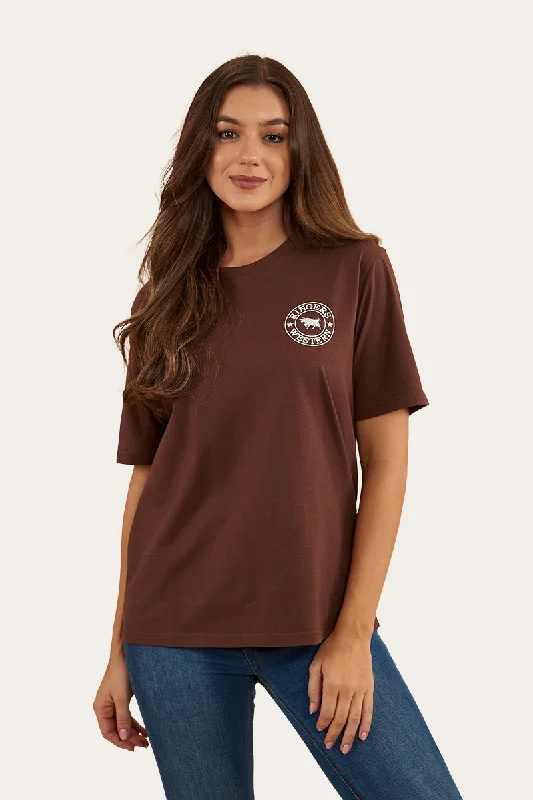 Weekend Price Cuts Galore Signature Bull Womens Loose Fit T-Shirt - Chocolate/White