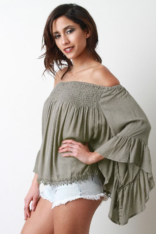 Discount Days Off-The-Shoulder Bell Sleeve Peasant Blouse
