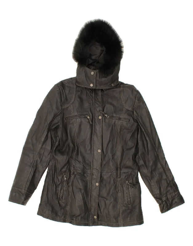Markdowns CONBIPEL Womens Hooded Leather Jacket IT 48 XL Black Leather