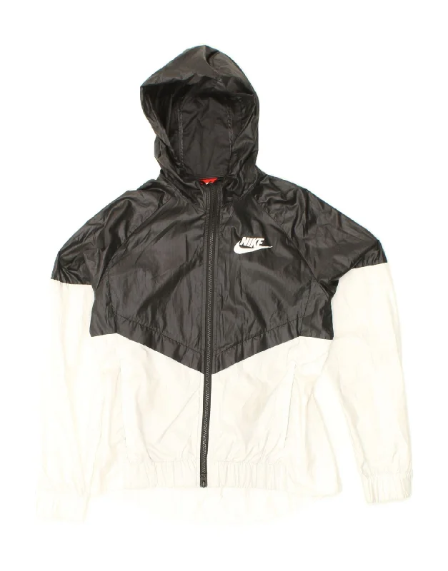 Shop and Save NIKE Womens Hooded Rain Jacket UK 10 Small Black Colourblock Polyester