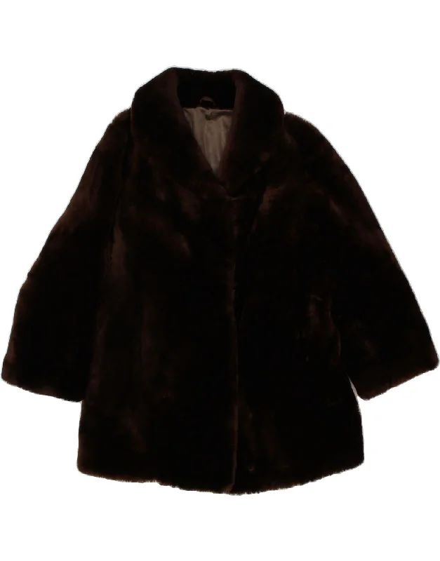 Weekend Bargains Galore VINTAGE Womens Faux Fur Overcoat UK 14 Large Brown