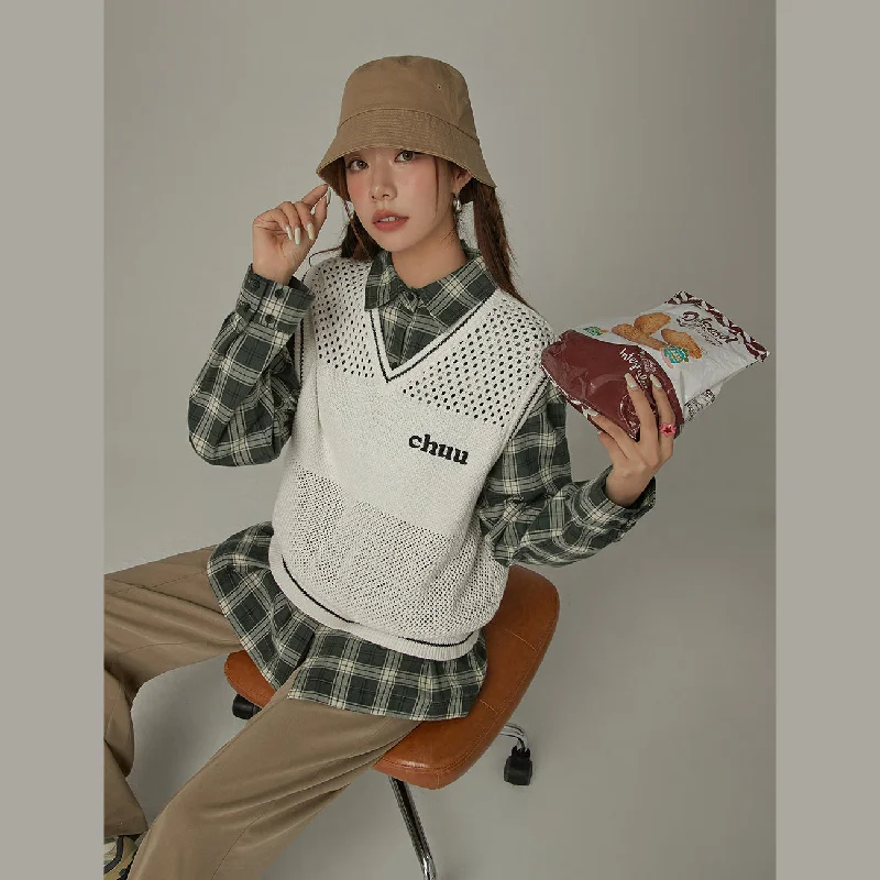 Pay Less Hole Pattern Knit Sweater Vest