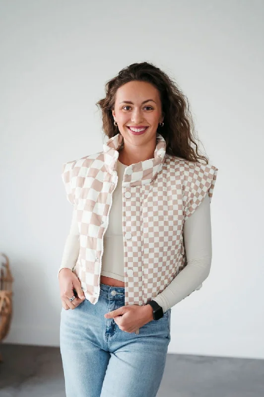 Savings Event Lea Check Cropped Puffer Vest