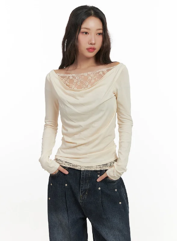 Unmissable Offer Lace Detail Cowl Neck Top CN426