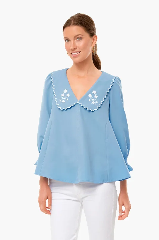 Special Price Cornflower Blue Embroidered Easton Blouse