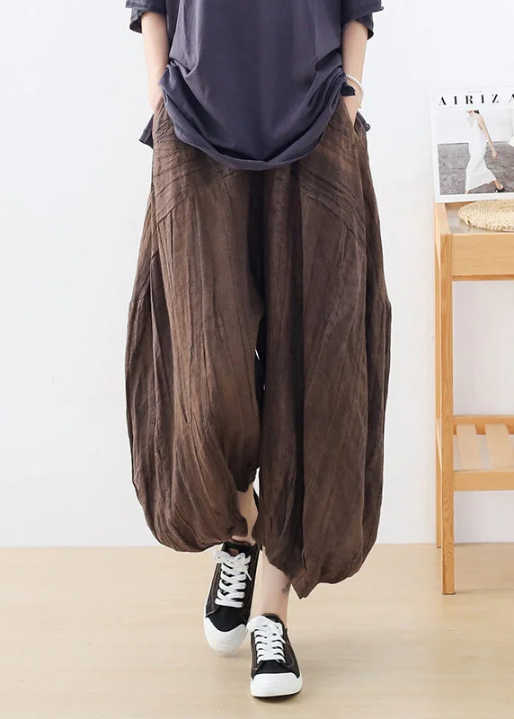 Savings Event Casual Coffee Tie Dye Wrinkled Linen Lantern Pants Fall