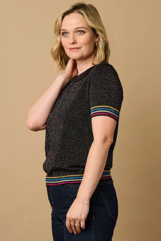 Steals and Deals Anoki Knit Top - Black, Rainbow Sparkle