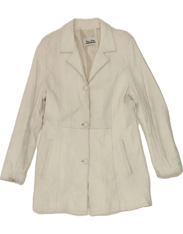 Special Discount VINTAGE Womens Leather Coat UK 14 Large Off White Leather
