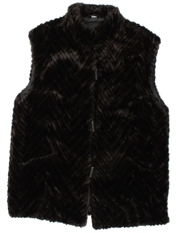 Weekend Deals That Dazzle VINTAGE Womens Faux Fur Gilet UK 18 XL Brown Chevron