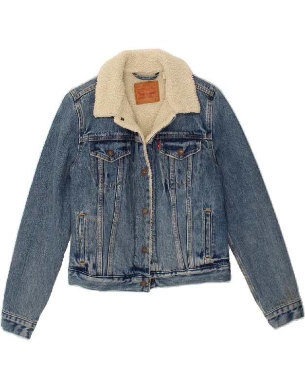 Buy Now LEVI'S Womens Denim Sherpa Jacket UK 10 Small Blue Cotton