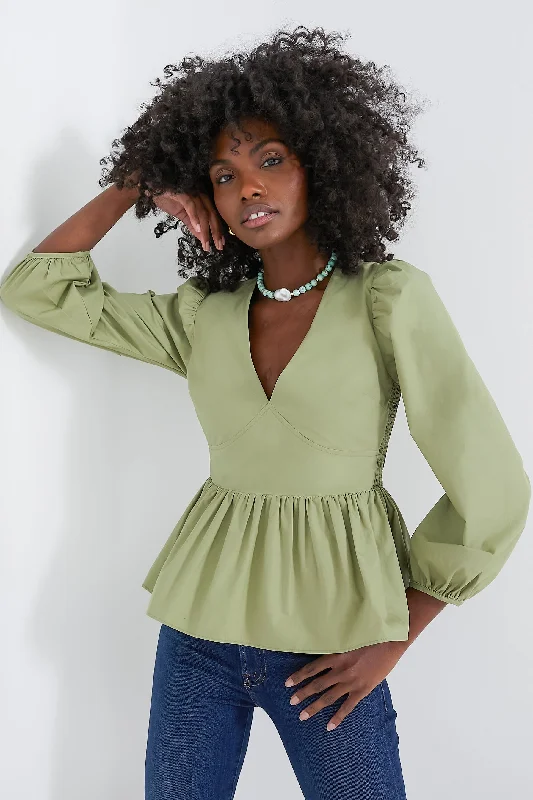 Act Now Sage Green Puff Sleeve Elaina Blouse