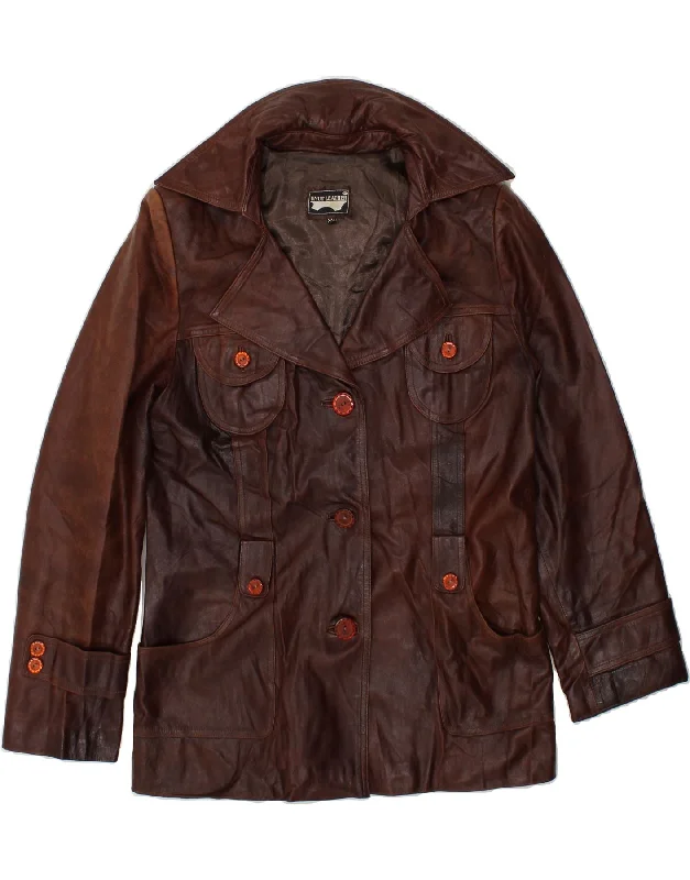Great Deal VINTAGE Womens Leather Jacket UK 20 2XL Brown Leather