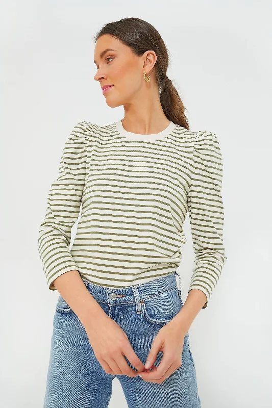 Discount Days Olive Striped Vesty Long Sleeve Crewneck
