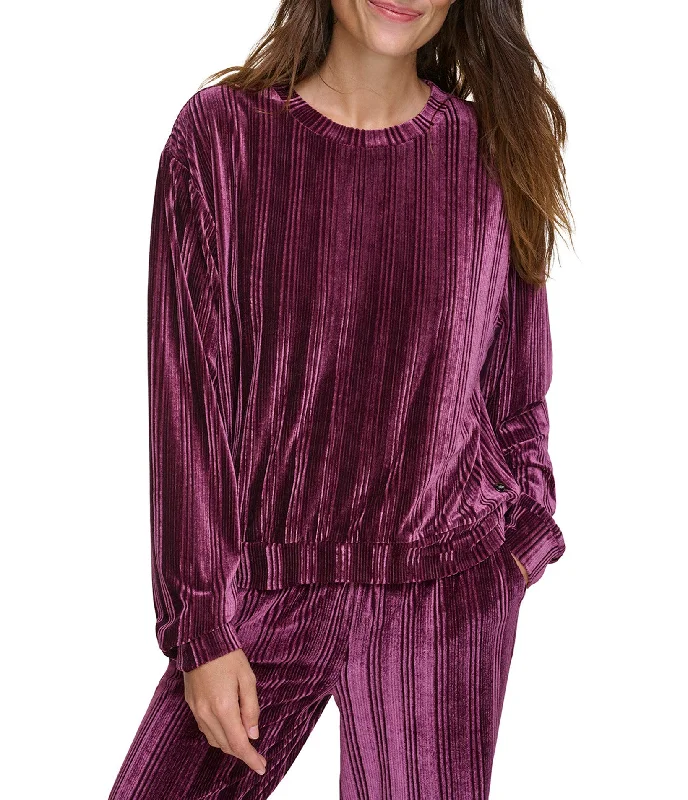 Clearance Items Ribbed Velvet Round Neck Long Sleeve Top