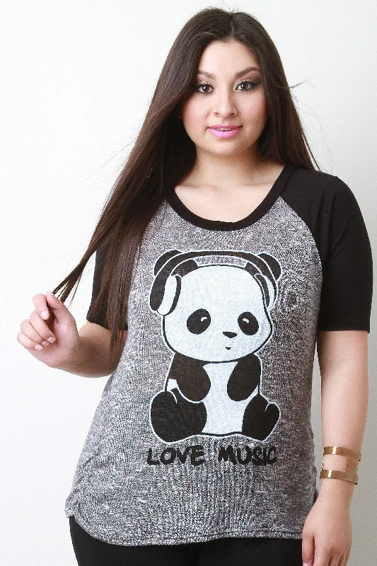 Act Fast Love Music Panda Graphic Print Top
