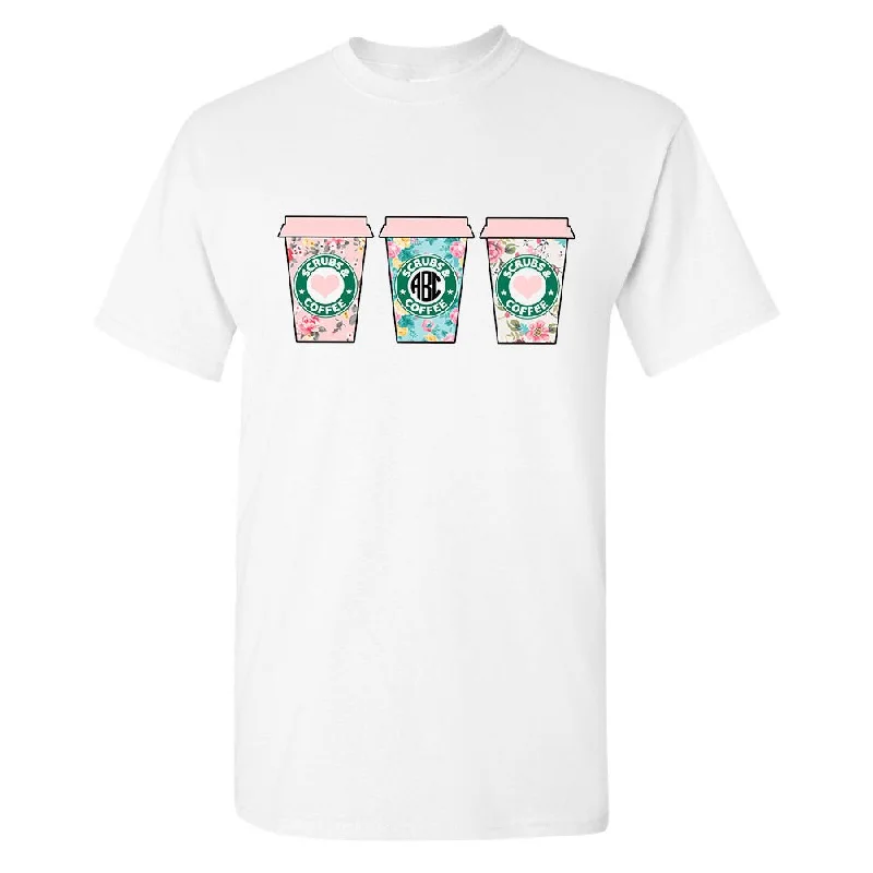 New Deals Monogrammed 'Scrubs & Coffee' Basic T-Shirt