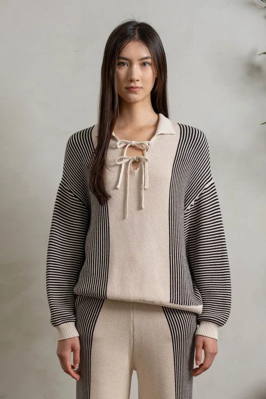 Early Access Bow Black and White Striped Sweater
