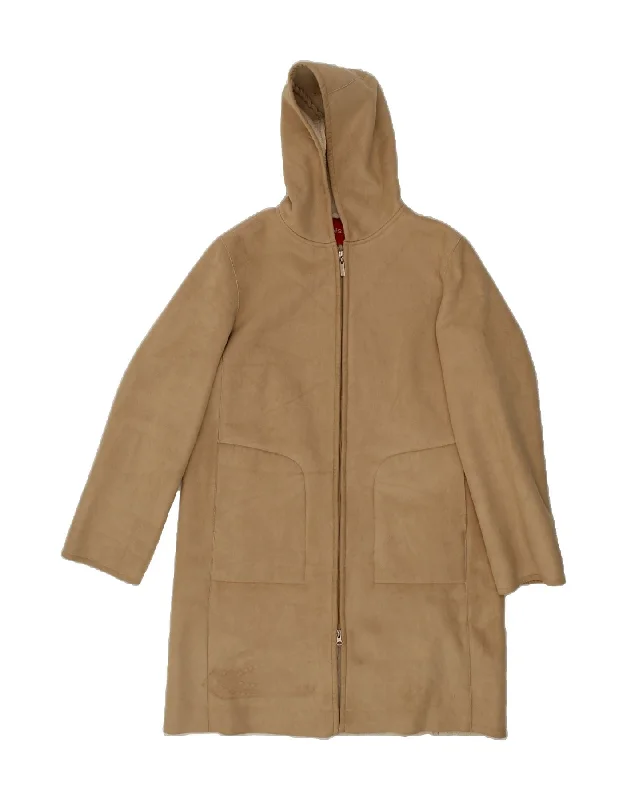 Weekend Offers You Can't Ignore OLSEN Womens Hooded Sherpa Overcoat UK 12 Medium Beige Polyester