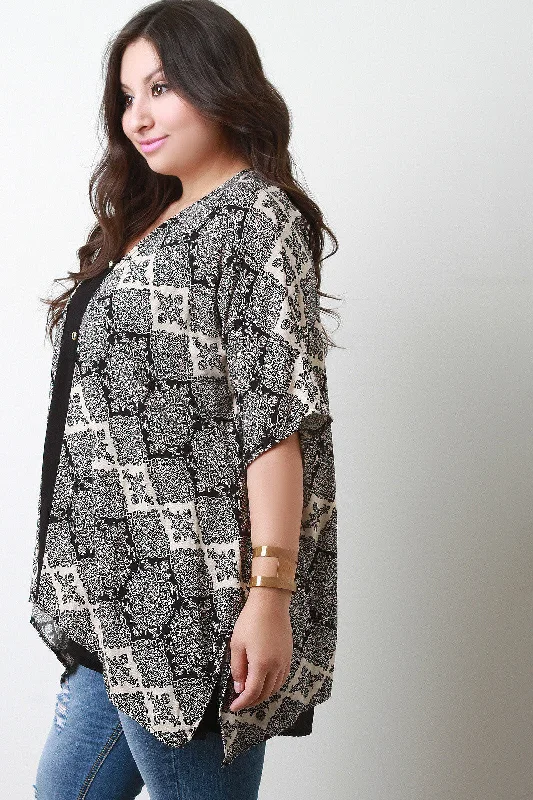 Massive Deals Paisley Print Kimono Sleeve Open Front Cardigan