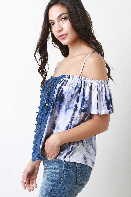 Price Slash Tie Dye Off the Shoulder Crochet Top
