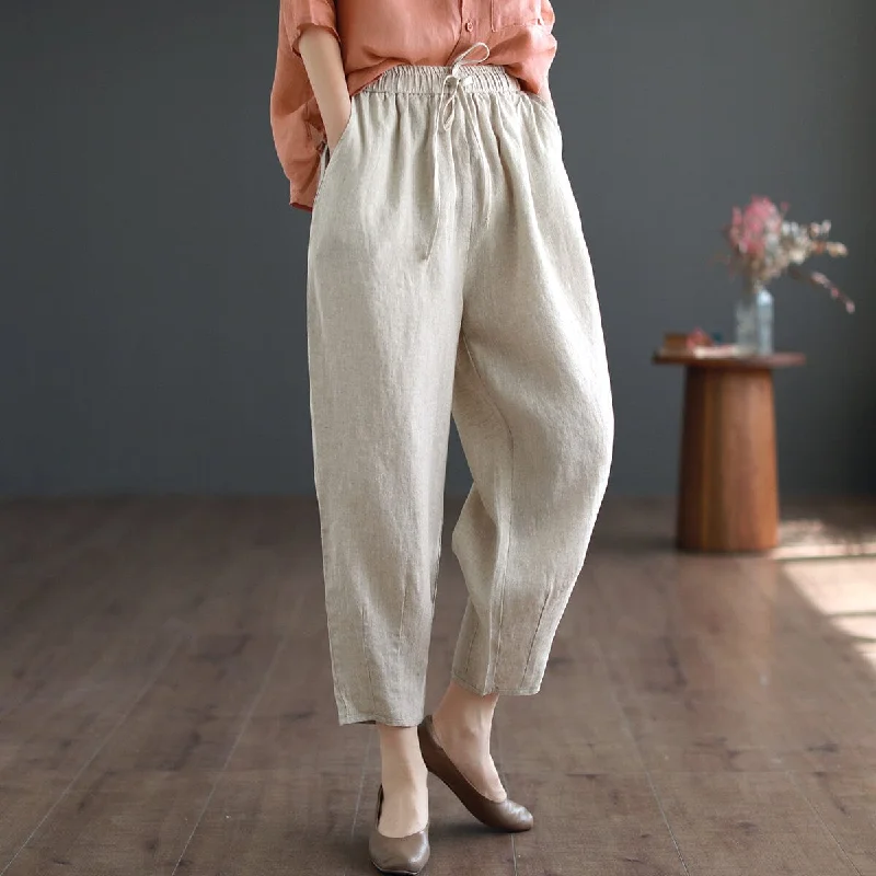 Quick Sale Casual Retro Solid Linen Loose Pants Summer