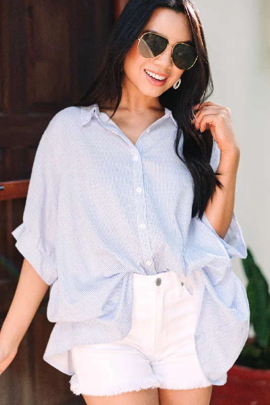 Exclusive Access Get Going Blue Striped Button Down Top