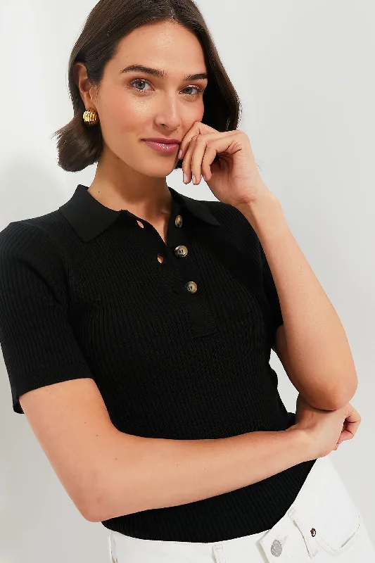Weekend Specials Just for You Black Olivia Rib Knit Polo